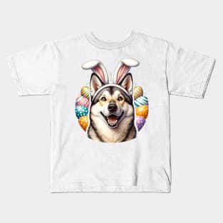 Czechoslovakian Vlcak Enjoys Easter with Bunny Ears Kids T-Shirt